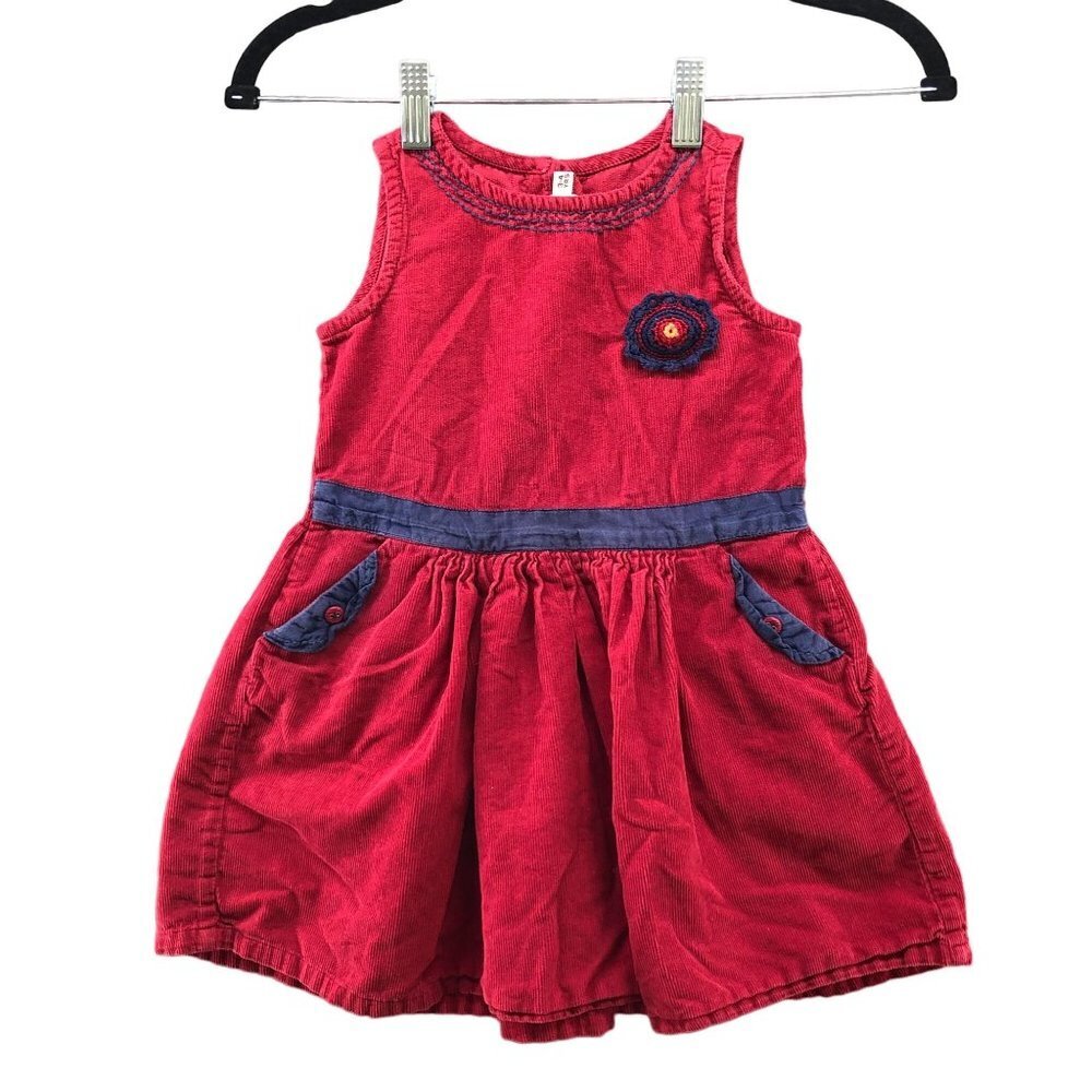 Fabindia Vintage Dress Girls 3-4 Years Cotton Burgundy Red Corduroy‎ Embroidered